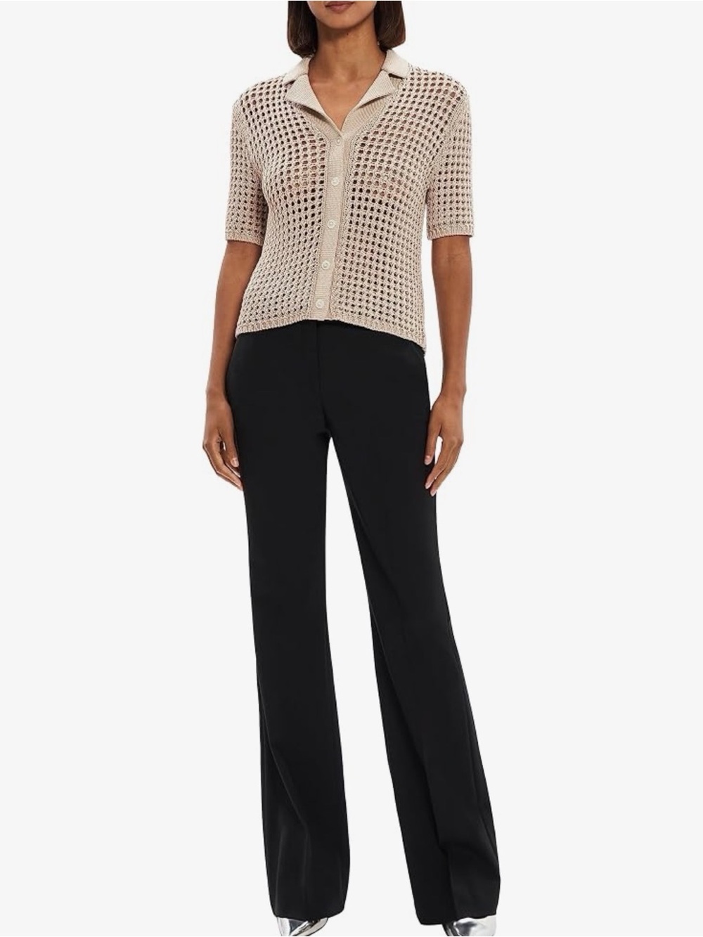 Theory Shrunken Open Mesh Camp Shirt